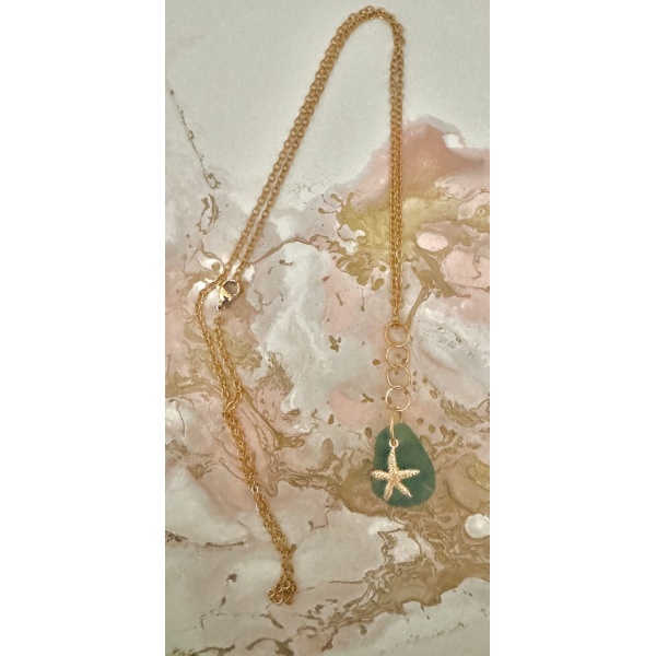 Green Sea Glass & Gold Sea Star